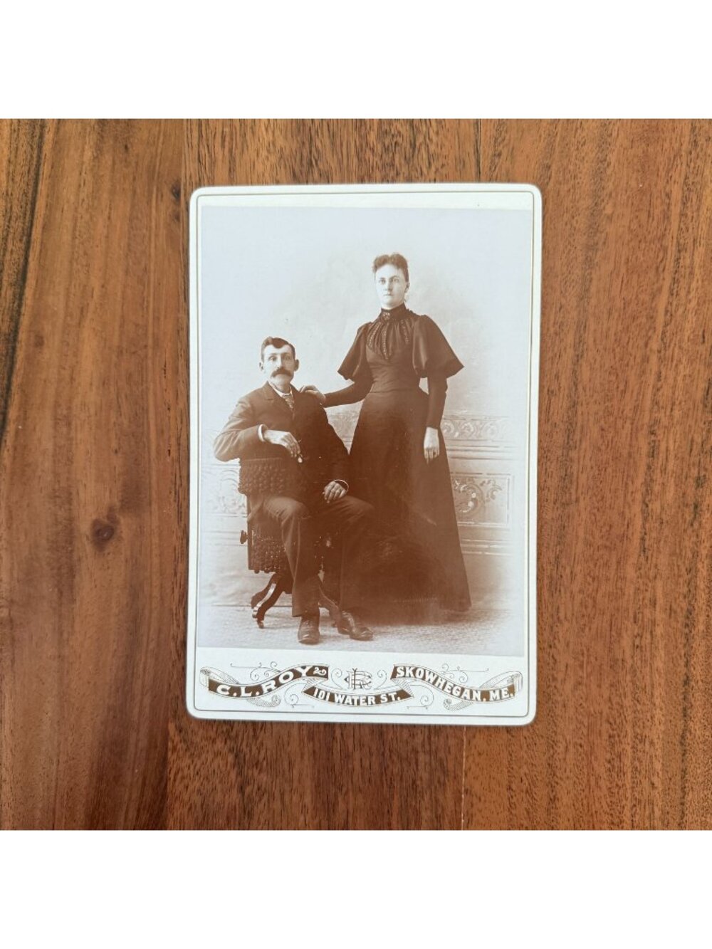 Antique Cabinet Card Photo C L Roy Skowhegan Maine Victorian Couple Portrait